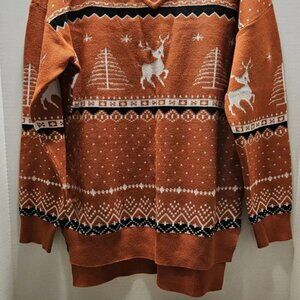 Festive Orange Sweater with Reindeer Pattern